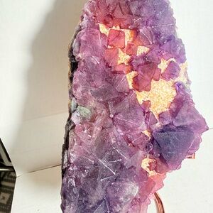 Purple Octahedral Fluorite from China 7”3/8x4”x1”1/8 has hints of green fluorite